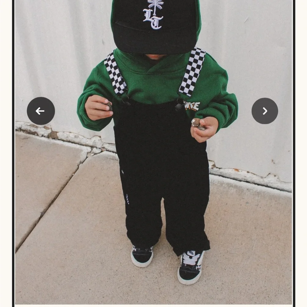 Kids Black Overalls with Checkered Straps ⚡️ - Picture 1 of 5